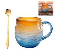 Générique Sea Glass Sundown Mug with Handle, Golden Tide Sunset Mug for Tea Wine Coffee Ice Drink and Hot Beverages, Handcrafted Ocean Wave Pattern Coastal Beach Themed Cups for Surf Lovers