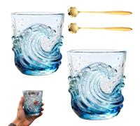 Générique Sea Glass Wave Coffee Mug,Handcrafted Ocean Wave Glass Mug,12oz Textured Ocean Theme Drinking Cup,for Tea Hot Milk Juice Home Office Women Men