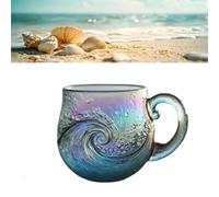 Générique Sea Glass Wave Mug, 12 Oz Handblown Ocean Wave Glass Mug Cup, Handcrafted Sea Inspired Drinkware, Artistic Ocean-Themed, for Oceans Lovers (1*Pcs,B)