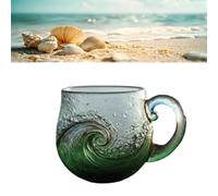 Générique Sea Glass Wave Mug, 12 Oz Handblown Ocean Wave Glass Mug Cup, Handcrafted Sea Inspired Drinkware, Artistic Ocean-Themed, for Oceans Lovers (1*Pcs,C)