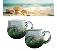 Générique Sea Glass Wave Mug, 12 Oz Handblown Ocean Wave Glass Mug Cup, Handcrafted Sea Inspired Drinkware, Artistic Ocean-Themed, for Oceans Lovers (2*Pcs,C)