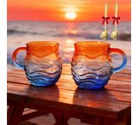 Générique Sea Glass Wave Mug,12 Oz Handblown Ocean Wave Glass Mug Cup,Unique Textured Seas Inspired Drinkware Mugs,For Tea,Coffee, Wine,Or Cocktails,Gift For Sea & Beach Lovers (B-2pcs, SIZE)