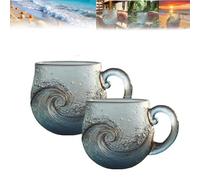 Générique Sea Glass Wave Mug,Sunset and Wave Dual Design,Handcrafted Ocean Theme Coffee Mug Cup,Coastal Beach Themed Artistic Coffee and Tea Drinkware for Beachs & Surf Lover (2pcs)
