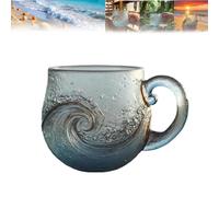 Générique Sea Glass Wave Mug,Sunset and Wave Dual Design,Handcrafted Ocean Theme Coffee Mug Cup,Coastal Beach Themed Artistic Coffee and Tea Drinkware for Beachs & Surf Lover (1pcs)