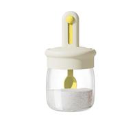 Générique Seasoning Containers with Spoon | Glass Seasoning Jar with Lid | 275ml Kitchen Food Container with Telescopic Spoon for Catering Truck Tea Leaves Sugar Coffee Pepper