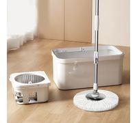 Générique Seau à Franges, Nettoyage Sols, Essorage, sans Lavage Main | Rotation à 360 Degrés, Plateau Composite Bois Dur-céramique, Poignée Télescopique En Acier Inoxydable
