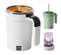 Générique Self Stirring Coffee Mug, Electric Automatic Magnetic Stirring Coffee Mug with Lid and Temperature Display, Rechargeable,for Coffee Chocolate Milk Tea (White)