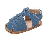 Générique Semelles Caoutchouc A Coller enfant en bas âge chaussures garçons et filles sandales bout rond fond plat lumière crochet boucle couleur unie Style romain Pied Fille (Blue, 22 Toddler)