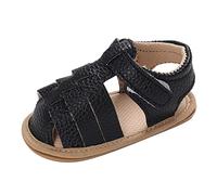 Générique Semelles Caoutchouc A Coller enfant en bas âge chaussures garçons et filles sandales bout rond fond plat lumière crochet boucle couleur unie Style romain Pied Fille (Black, 19 Infant)