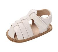 Générique Semelles Caoutchouc A Coller enfant en bas âge chaussures garçons et filles sandales bout rond fond plat lumière crochet boucle couleur unie Style romain Pied Fille (White, 22 Toddler)