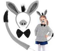 Générique Serrage d'Âne Oreilles Nez Queue Décorative et Nœud - Accessoires de Costume d'Âne pour Fête Halloween et Cosplay - Kit 4 Pièces Unisexe