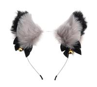 Générique Serrage - Oreilles de Renard en Peluche Grise et Noire avec Nœud Noir Intérieur Gris Bandeau Cosplay Taille Unique Accessoire Coiffure pour Fêtes et Déguisements