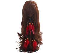 Générique Serre-tête bohème en plumes - Chouchous colorés tissés à la main avec perles et plumes, accessoires cheveux tendance pour femme (Lot de deux, rouge)