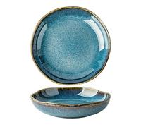 Générique Service de table en céramique, assiettes creuses irrégulières pour table à manger de cuisine, vaisselle élégante au design moucheté (Light Blue, 22.3x13.8cm)