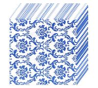 Générique Serviettes de Table en Papier à Motif Floral pour Banquet et Réception 80 Feuilles Bleu Blanc pour Fêtes et Dîners Élégants