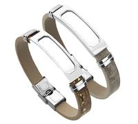 Générique Set aus 2 einfachen Herrenarmbändern, Armbänder aus Edelstahl und Leder mit polierter Stahlplatte zum Gravieren, Handgelenkarmband im Stil, zum Vatertag, braun und silbergrau