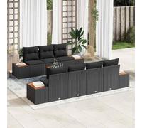 Générique Set Canapé Jardin 8 Pièces avec Coussins Noir Poly Rattan Acacia,Canapés de Jardin,77KG-3356708
