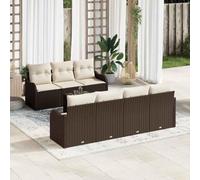Générique Set Canapé Jardin Marron 55x55x37 cm Poly Rotin | 3 Sieges Centraux, 4 Canapes Avec Accoudoirs, Table Rectangulaire, Housses Lavables, Design Modulable