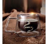 Générique Set de 2 tasses à café en verre transparentes isolées borosilicate épaissi lait avec anse pour boissons chaudes et froides Sécurisées au micro-ondes lave-vaisselle Incassables Léger