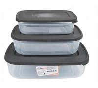 Générique Set de 3 Boîtes Alimentaires Rectangulaires avec Couvercles | Micro-ondable, Lave-vaisselle Compatible, Résistance -20°C, 3,2L + 1,6L + 0,8L, Transparent et Gris
