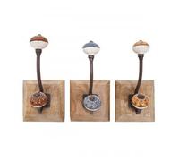 Générique Set de 3 Patères Murales en Bois et Métal de 18cm, Style Vintage Crochet avec Embout en Céramique Coloré
