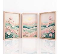 Générique Set de 3 Pièces de Décoration Murale Style Bas-Relief, Impressions Peinture À L'Huile Montagne Fleur Toile Peinture Triptyque pour Salon Chambre Bureau et Salle à Manger 29.7 x 42 cm