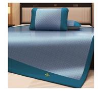 Générique Set De 3 Pièces en Soie De Glace avec Surmatelas Rafraîchissant Et Taies d'oreiller, Tapis De Sommeil Pliable for Confort Estival(Blue,150 * 200cm)