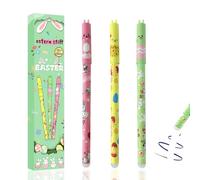 Générique Set De 3 Stylos Gel EffaçAbles éDition De PâQues, Rose, Vert, Jaune, DéCoré De Lapins Et D'œUfs De PâQues Stylo, Pointe 0.5 Mm, Encre Bleue Pour Bureau, Fournitures Scolaires (1st)