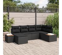 Générique Set de canapé de Jardin 6 pièces avec Coussins Noir Poly rotin Acacia,Canapés de Jardin,54.8KG-3356788
