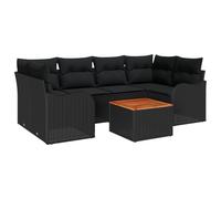 Générique Set de Canapé de Jardin 7 Pièces avec Coussins Noir Rattan Poly Acacia,Canapés de Jardin,61KG-3356077