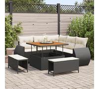 Générique Set de Canapé de Jardin de 8 Pièces avec Coussins Noir Poly Rattan Acacia,Canapés de Jardin,75.2KG-3363815