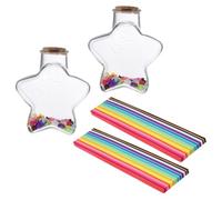 Générique Set de Mini-Bouteilles en Plastique Transparent avec Bouchon en Liège et Papier Origami Coloré, Bouteilles à Souhaits Soi-même pour Décorations et Présents