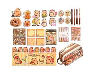 Générique Set de Papeterie Capybara pour Filles - Fournitures Scolaires Étudiant | Notes Autocollantes Cartoon,pour Étudiants Journalistes Amateurs d'animaux Adolescents Artistes Étude Journal