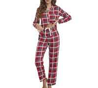 Générique Set De Pyjama en Soie pour Femme Satin Imprimé Noël Chemise Chaude Grenouillere Coton Hiver Confortable Tailleur Ensemble Pantalon Polaire Chaud Mode Combinaison Microfibre Veste Automne