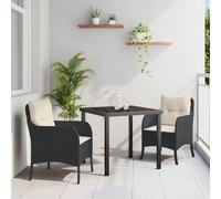 Générique Set de Salle à Manger de Jardin 3 pièces avec Coussins en Rattan Poly Noir,Chaises de Jardin,31.5KG-3380141