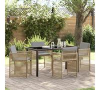 Générique Set de Salle à Manger de Jardin de 5 Pièces avec Coussins Rattan Poly Beige,Chaises de Jardin,44.65KG-3380794
