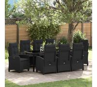 Générique Set de Salle à Manger de Jardin de 9 pièces avec Coussins - Poly Rattan Noir,Chaises de Jardin,116.9KG-3380378