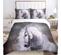 Générique Set Housse de Couette 240x260cm Cheval Animal Parure de Lit 2 Personnes Cheval Blanc Animal 3 Pièces Parure de Lit Enfant avec 2 Taies d'oreiller 65x65cm, pour Enfant Adolescents