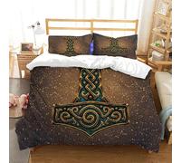 Générique Set Housse de Couette 240x260cm Viking Parure de Lit 2 Personnes Le Marteau De Thor De Viking 3 Pièces Parure de Lit Enfant avec 2 Taies d'oreiller 65x65cm, pour Enfant Adolescents