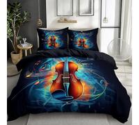 Générique Set Housse de Couette 90 x 190 cm 1 Personnes - Ensemble Linge de Lit Fantaisie Musique Moderne Violon en Microfibre Brossée, Parure de Lit Bleu Marine Adulte Garçons Filles Adolescents