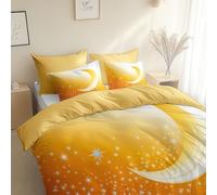 Générique Set Housse de Couette Parure 200 x 200 cm - 3 Pièces - Style Vectoriel Lune ÉtoilesParure de Lit 1 et 2 x Taies d'oreiller - Parure de Linge de Lit avec Fermeture Éclair, Or