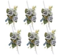 Générique Set of 6 Gray Artificial Rose Corsage and Boutonniere Set for Wedding Mens Boutonniere for Weddings Flowers for Women Wrist Corsages Ramos de Novia Para Boda for Party Homecoming Ceremony