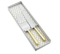 Générique Set Pelle et Couteau à Gâteau de Mariage, Manche Doré, Pelle 24 cm, Couteau 30 cm, Acier Inoxydable