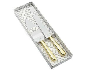 Générique Set Pelle et Couteau à Gâteau de Mariage, Manche Doré, Pelle 24 cm, Couteau 30 cm, Acier Inoxydable