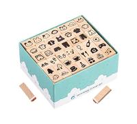 Générique Set Tampons Bois - Coffret Mignon avec Tampońs en Bois, Tampon Encreur pour DIY, Cartes Et Planner | 42 Fournitures Scrapbooking Artisanat Animaux Géométrie Tampons pour Cartes