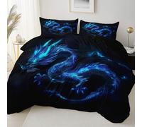 Générique Sets de Housses de Couettes 200 x 200 cm + Lot 2 Taies d'Oreillers 65 x 65 cm Noir Parure de lit Microfibre Imprimé Mystère Fantastique Dragon Housse de Couette 3 Pièces Fermeture Éclair