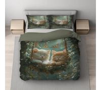 Générique Sets de Housses de couettes, Imprimée Parure de lit - Lavable en Machine Facile à Repasser - Animation Animal Chat Berceau - Sarcelle - Set de Housse de Couette(220 x 240)