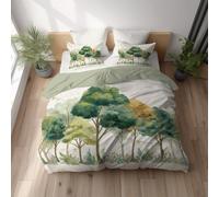 Générique Sets de Housses de couettes, Imprimée Parure de lit - Lavable en Machine Facile à Repasser - Aquarelle Forêt Fanion - Vert Beige - Set de Housse de Couette(220 x 240)