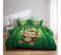 Générique Sets de Housses de couettes, Imprimée Parure de lit - Lavable en Machine Facile à Repasser - Dessin Animé Singe Bambouseraie - Vert - Set de Housse de Couette(200 x 200)