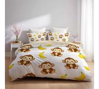 Générique Sets de Housses de couettes, Imprimée Parure de lit - Lavable en Machine Facile à Repasser - Dessin Animé Singe Fruit Banane - Blanc - Set de Housse de Couette(135 x 200)